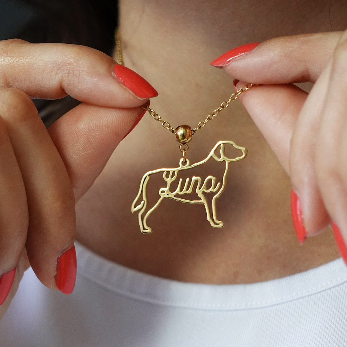 Personalized Dog Breed Necklace with Cursive Name