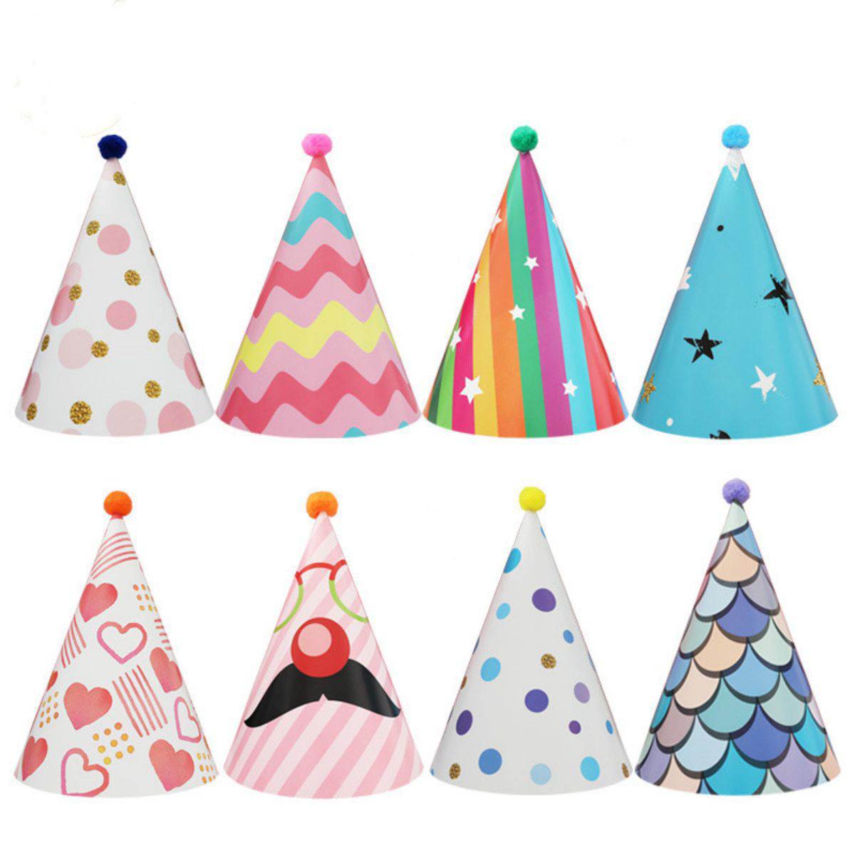 8 Pieces Colorful Birthday Party Hats Cone Party Hats