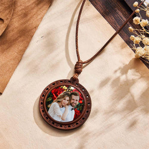 Custom Photo Stained Glass Background Personalized Wooden Necklace