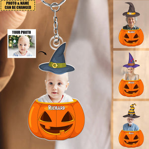 Personalized Photo Halloween Pumpkin Acrylic Keychain