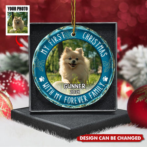 Custom Photo First Christmas Pet Lovers - Personalized Circle Glass Ornament