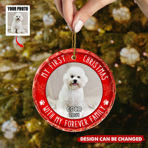 Custom Photo First Christmas Pet Lovers - Personalized Circle Glass Ornament