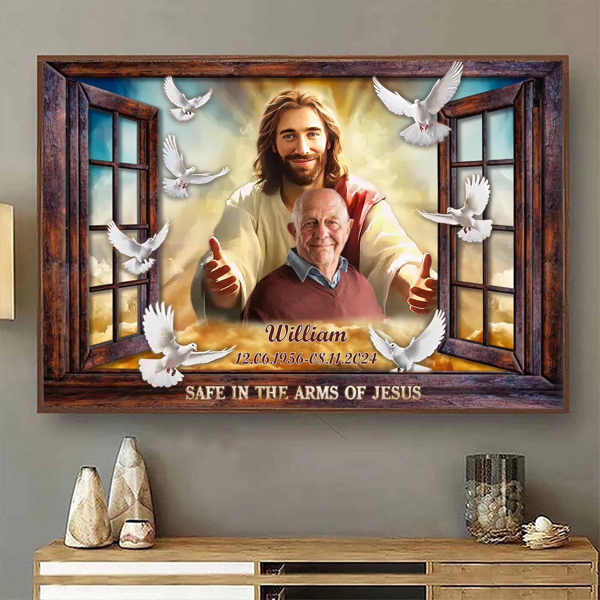 Personalized Canvas-Window Frame Safe In The Arms Of Jesus Canvas,Memorial Gifts, Sympathy Gifts