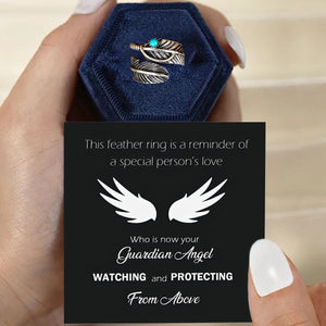 For Memorial- Your Guardian Angel Watching and Protecting Feather Turquoise Ring