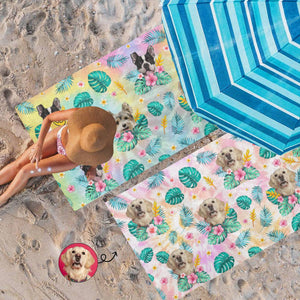 Custom Photo Happy Tails In Summer Trails - Dog & Cat Personalized Custom Beach Towel - Summer Vacation Gift