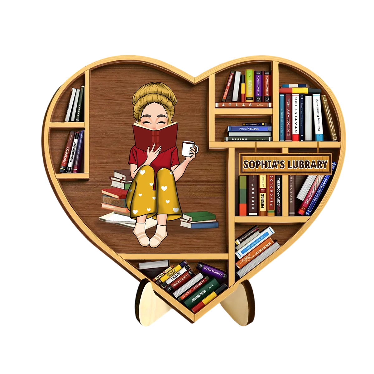 Gift Idea for Reading Book Lover/ Bookself - Personalized 2-Layered Wooden Plaque With Stand