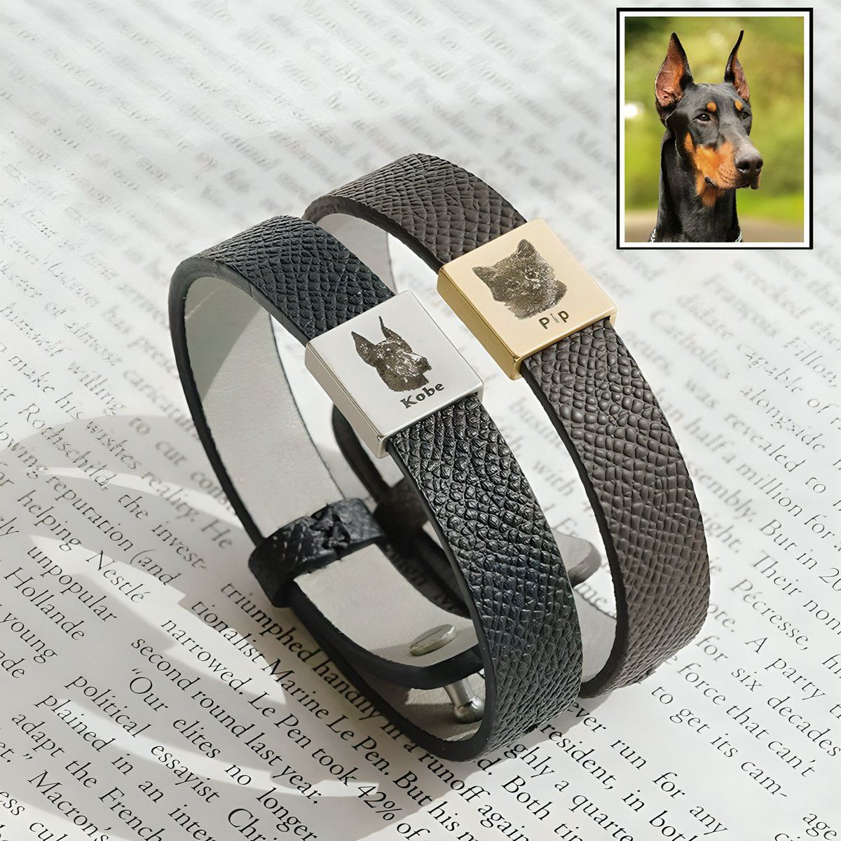 Personalized Pet Dog Cat Portrait Leather Bracelet