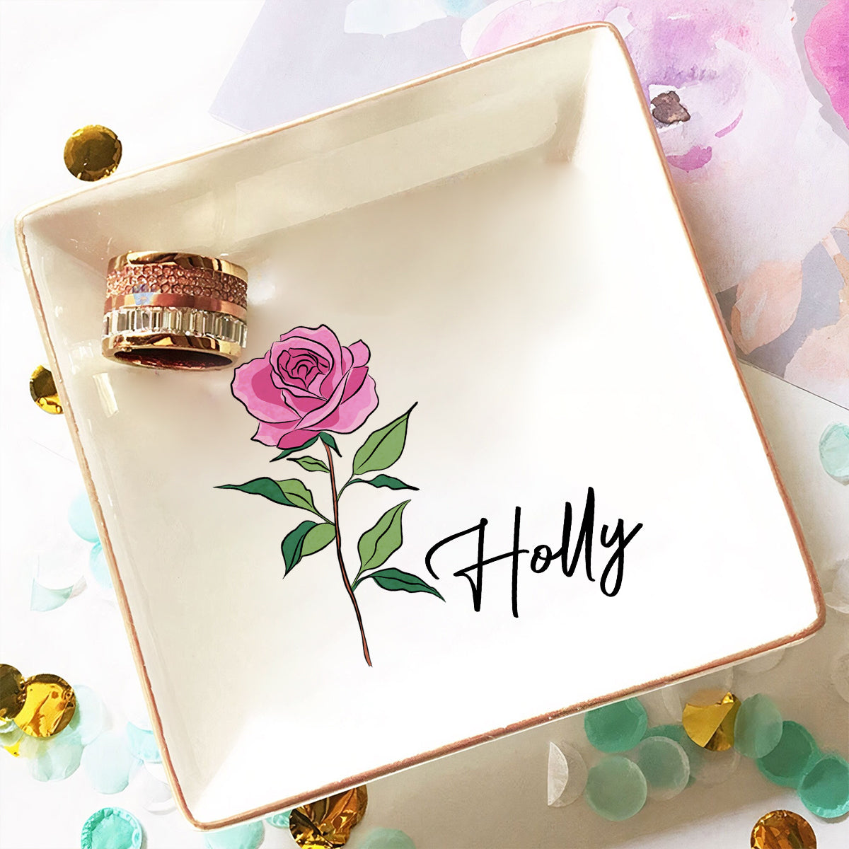Birth Flowers For Women - Personalized Ring Dish