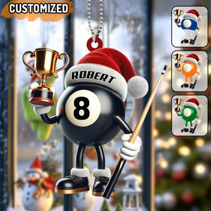 Personalized Billiard Shaped Trophy Christmas Ornament, Perfect Gift For Billiard Lovers