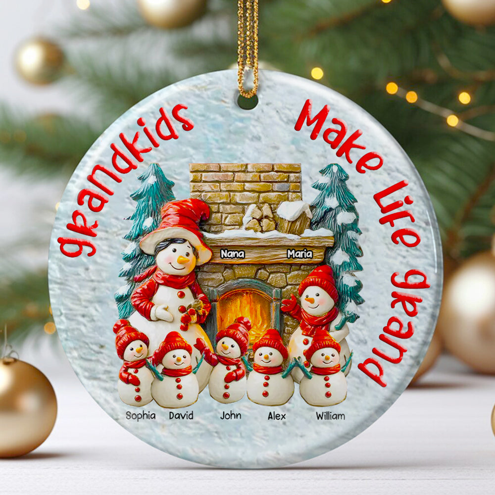 Chilling With My Grandkids Grandma Personalized Christmas Ceramic Ornament