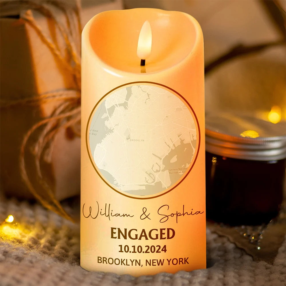 Personalized Flameless LED Candle - Location Map Married Engaged Couples