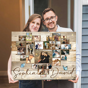 Personalized Heart Photo Collage Canvas Poster,Anniversary Gift For Couples