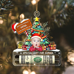 Gift For Kids - Nice List Santa - Personalized Photo Christmas Acrylic Money Holder Ornament