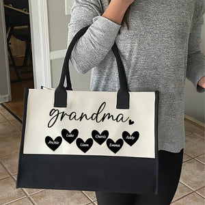 Mama Gigi Grandma Heart- Personalized Canvas Tote Bag