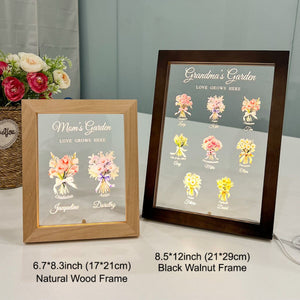 Mom's Garden Birth Month Flower Bouquet Customized LED Light With Wooden Frame