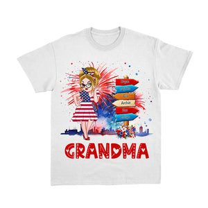 Grandma Kids Flower Fireworks- 4th Of July Independence Day -  Personalized T-shirt