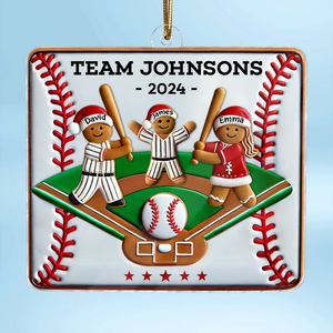 Happy Baseball Family Playing On Field Sport Lover Personalized Christmas Acrylic Ornament