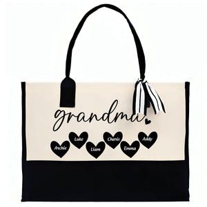 Mama Gigi Grandma Heart- Personalized Canvas Tote Bag