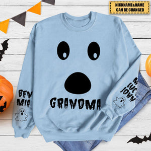 Spooky Ghost Face Grandma Mom Custom Kids Name Personalized Sweatshirt