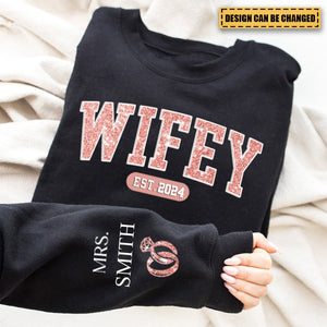 Couple Personalized Unisex Sweatshirt With Design On Sleeve - Gift For Husband Wife, Anniversary