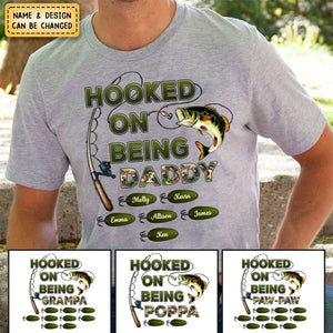 Personalized Hooked On Being Dad/Grandpa Fishing Camouflage Pure Cotton T-Shirt