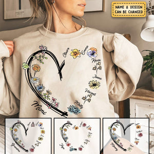 Personalized Heart Watercolor Birth Flowers Sweatshirt