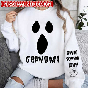 Spooky Ghost Face Grandma Mom Custom Kids Name Personalized Sweatshirt