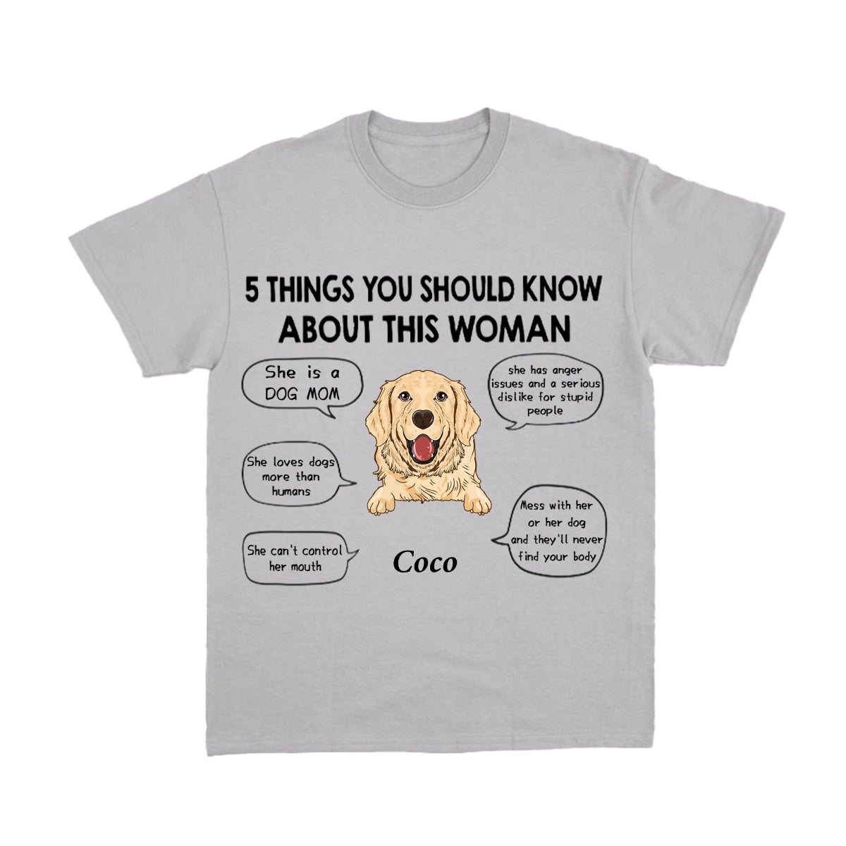 Five Things About This Dog Mom, Personalized Pure Cotton T-Shirt