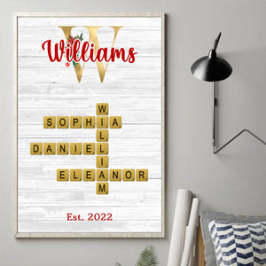 Personalized Christmas Glitter Family Name Crossword Puzzle Art Poster