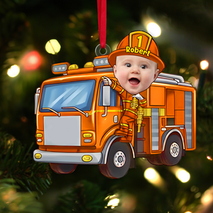 Custom Funny Photo Gifts For Kid Personalized Christmas Firefighter Ornament