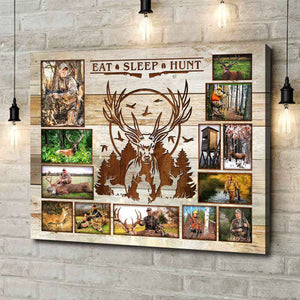 Personalized Collage Eat Sleep Hunt Canvas Poster, Gift for hunters,Bow Hunter,Deer Hunting, Crossbow Hunting Gift