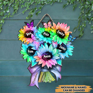 Personalized Sunflower Bouquet Grandma Mom Custom Shaped Wood Sign