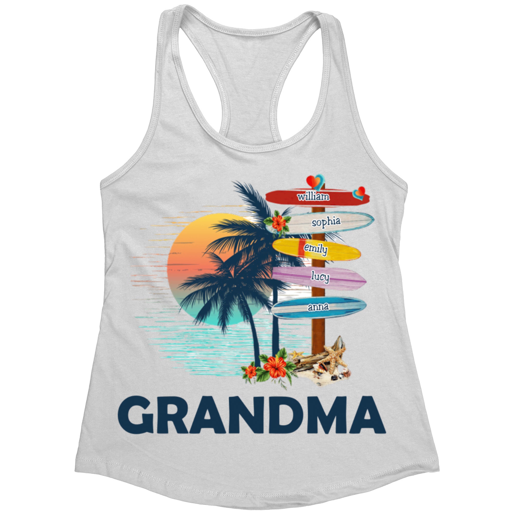 Personalized Grandma Surfboards Summer Vacation Tank Top
