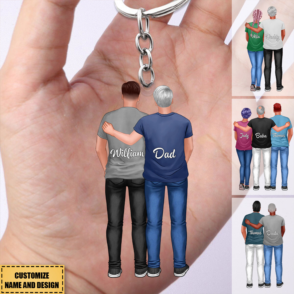 Personalized Father And Son,Daughter Family Acrylic Keychain Gift For Dad