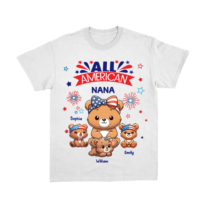 Nana Grandma Cute Bear 4th of July Gift Personalized Pure Cotton T-Shirt