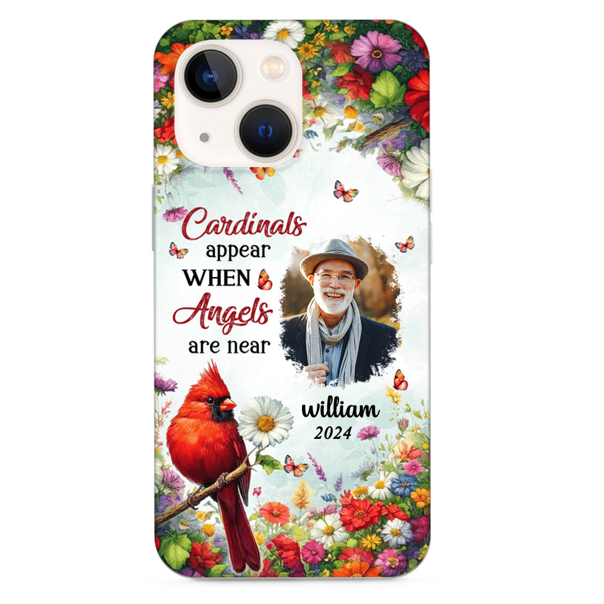 Memorial Red Cardinal Floral Personalized Phone Case