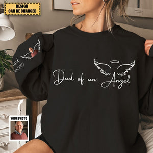 Memorial Custom Photo Wings On Sleeve, Momma Daddy Of An Angel Personalized Sweatshirt