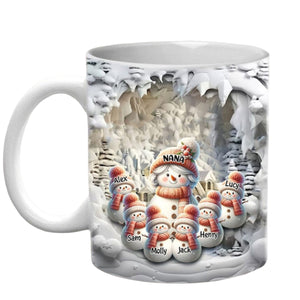 Snowy Christmas Grandma Snowman With Cute Snowman Kids Personalized Mug