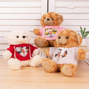 Personalized Cute Plush Stuffed Memory Bear with Heart Photo Shirt or Hoodie Memorial Gift