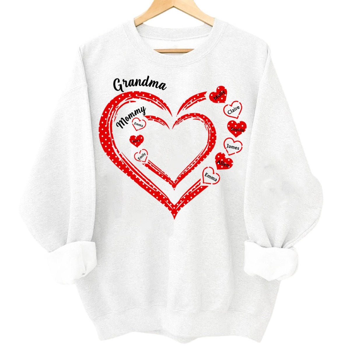 Personalized Gift For Grandma Heart Polka Dot Sweatshirt