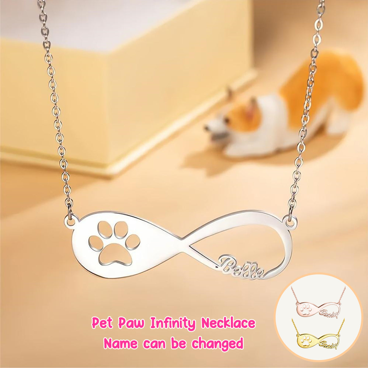 Personalized Cute Pet Paw Infinity Necklace