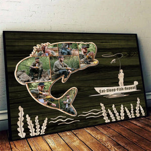 Personalized Fish Photo Collage Canvas Poster, Gifts For Fishermen