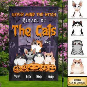 Never Mind The Witch Beware Of The Cat - Personalized Funny Cat Flag, Halloween Ideas