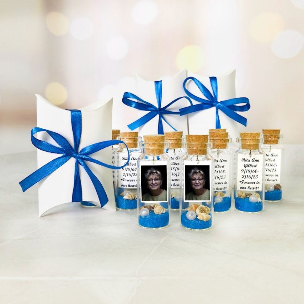 Personalized Memorial Photo Gift Sand Shells Bottle