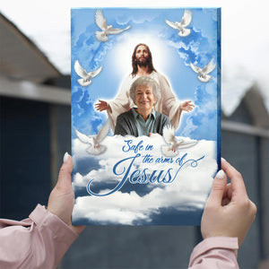 Personalized Canvas-Blue Sky With Pigeon Safe In The Arms Of Jesus Canvas-Memorial Gifts, Loss Parents