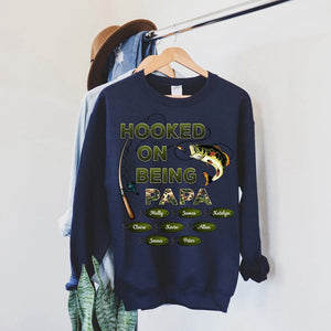 Personalized Hooked On Being Dad/Grandpa Fishing Camouflage Sweatshirt