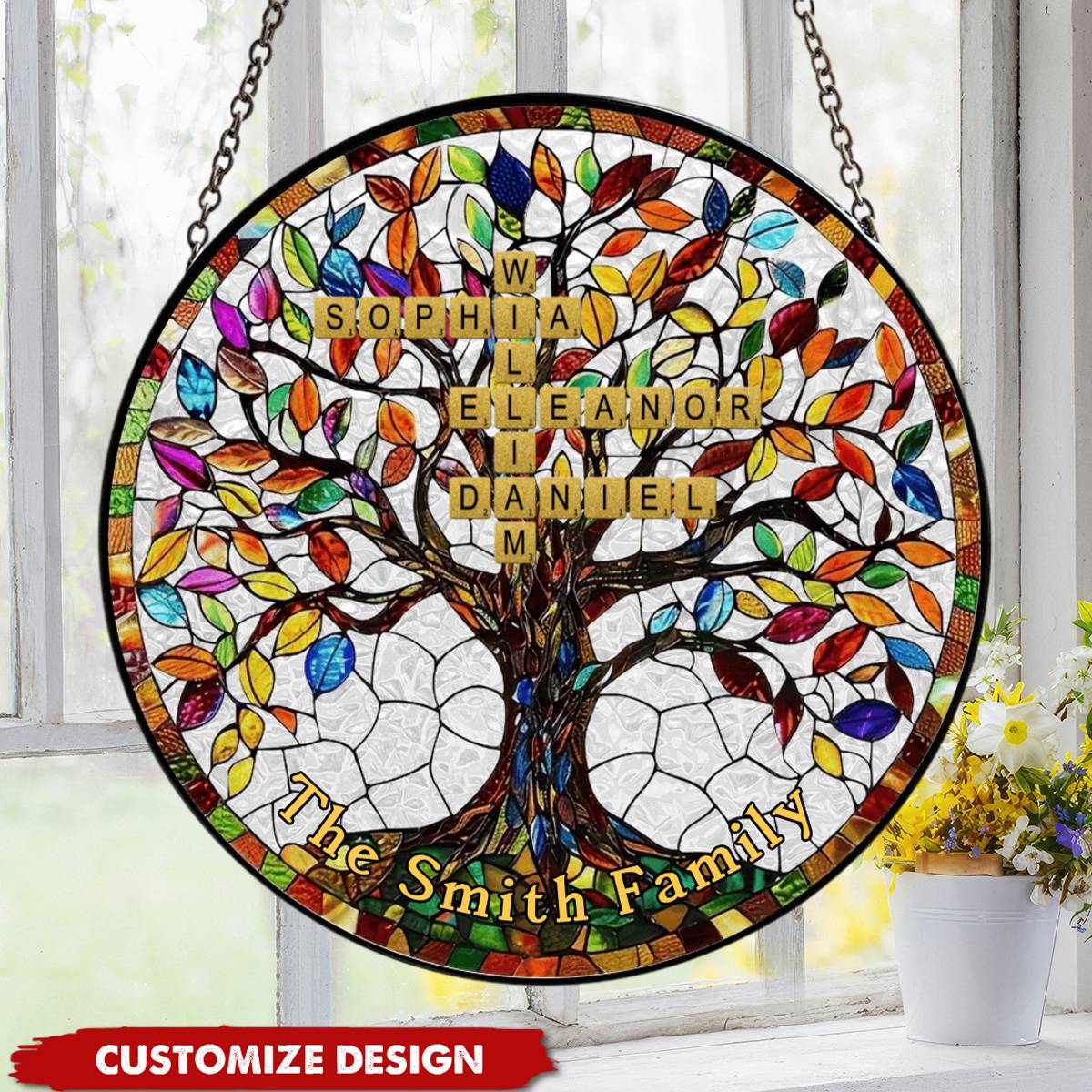 Gifts For Family - Family Tree - Personalized Window Hanging Suncatcher Ornament