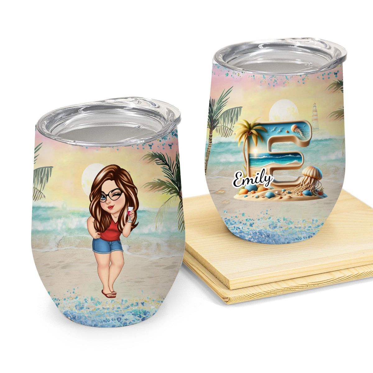 Best Summer Beach Vacation Monogram - Personalized Wine Tumble