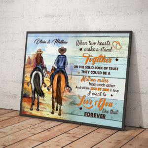 When Two Hearts Make A Stand Together Personalized Cowboy Horse Couple Canvas/Poster