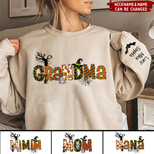 Personalized Halloween Custom Kids Names Grandma Tittle Sweatshirt